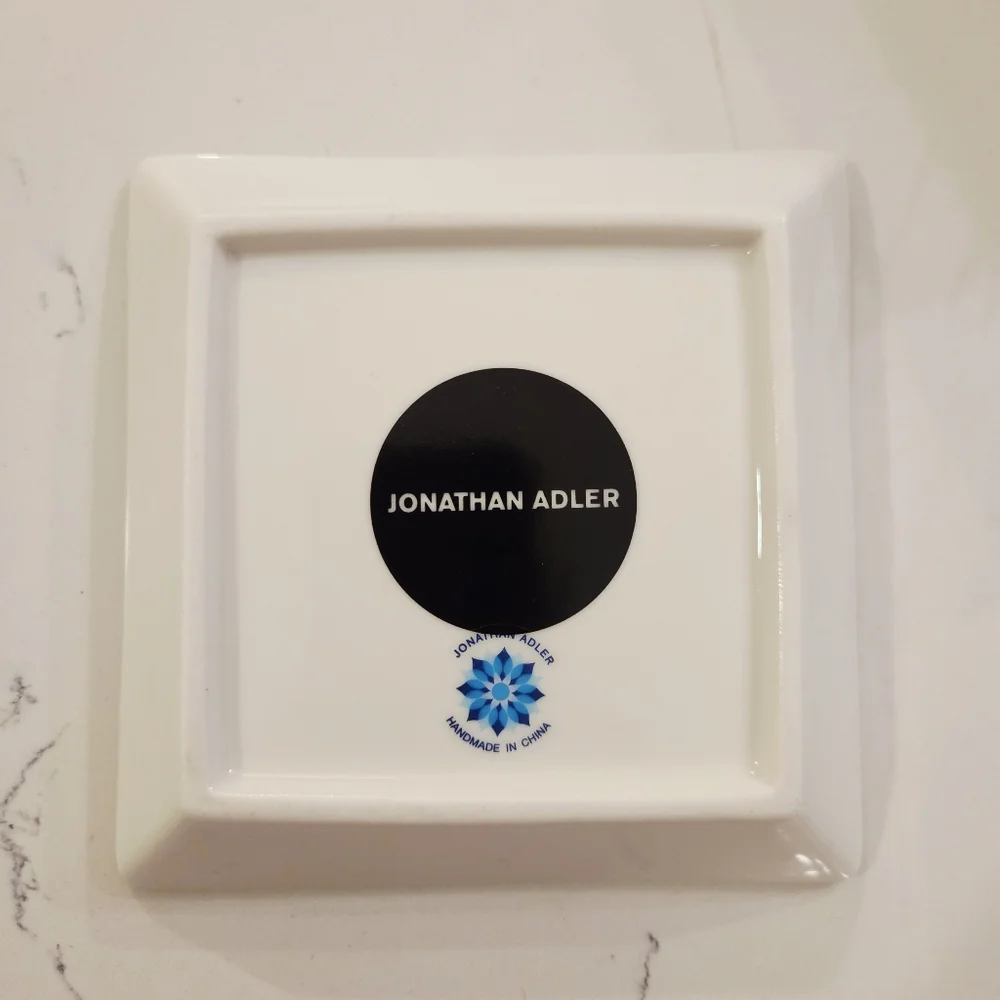 Jonathan Adler Square Tray Vapor Light Blue White Gold Trim Trinket Dish